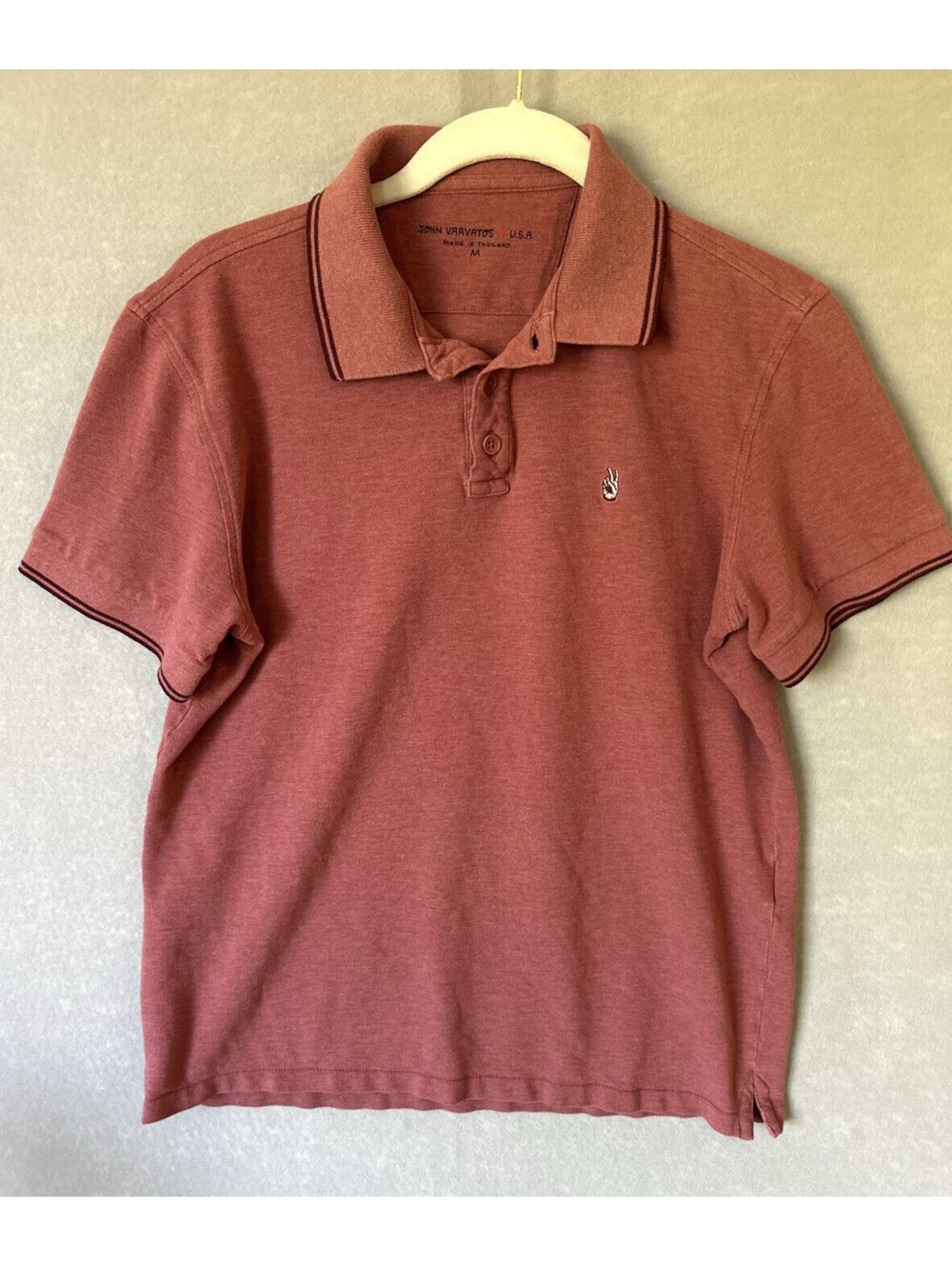 John Varvatos Polo Shirt Mens Medium Rose Short Sleeve Quarter Button Stretch